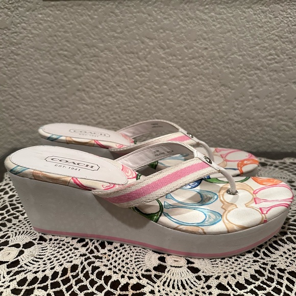 Coach Felicite Platform Wedge Sandal Signature C White Pink Multicolor - Picture 5 of 10